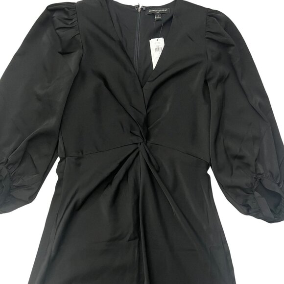 Banana Republic Babydoll Twist Front Midi Dress Black 4 Whimsygoth Dark Romantic - Picture 5 of 11